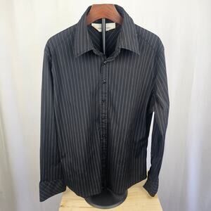 Untouchable Black Pinstripe Button Up Shirt Mens 2XL Stretch